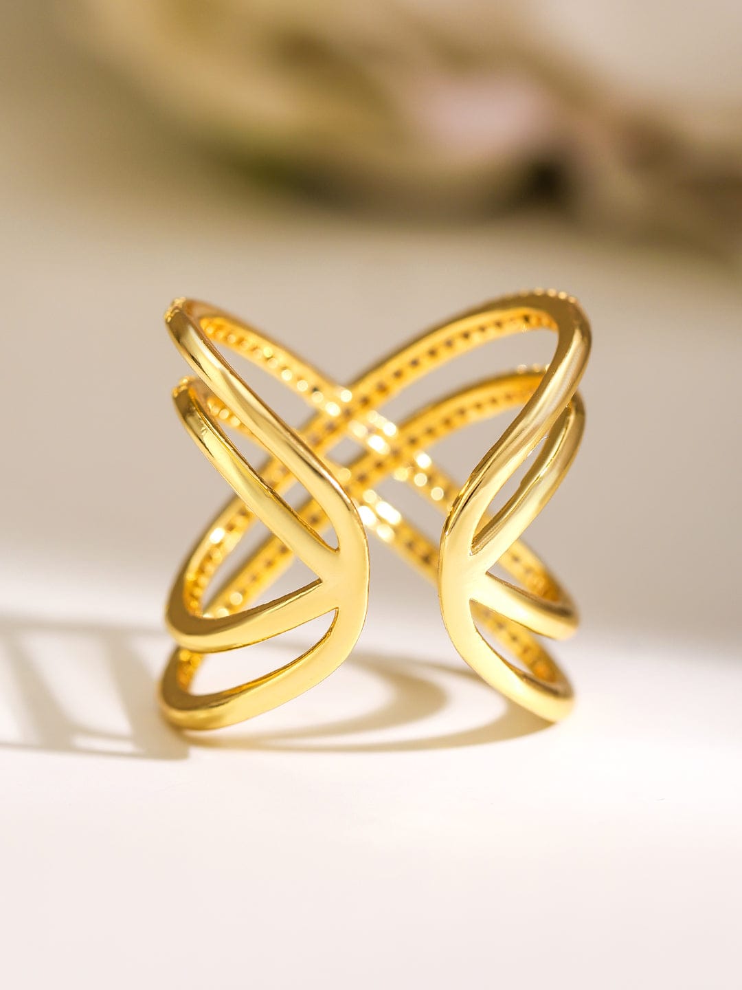 American Diamond Zirconia Multi-Band Gold Ring Gold