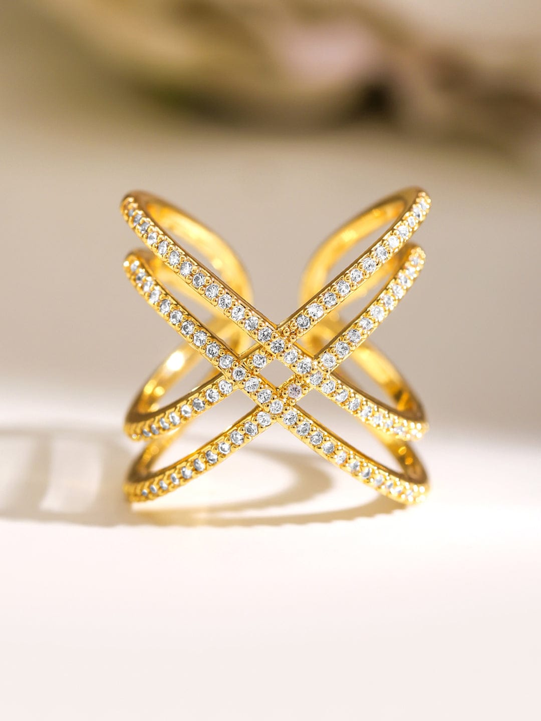 American Diamond Zirconia Multi-Band Gold Ring Gold