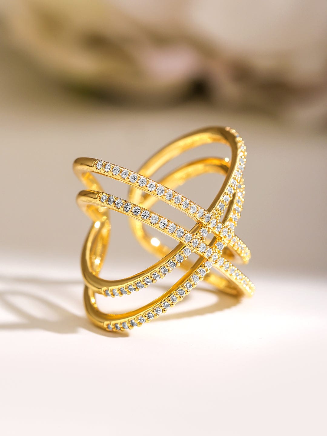American Diamond Zirconia Multi-Band Gold Ring Gold