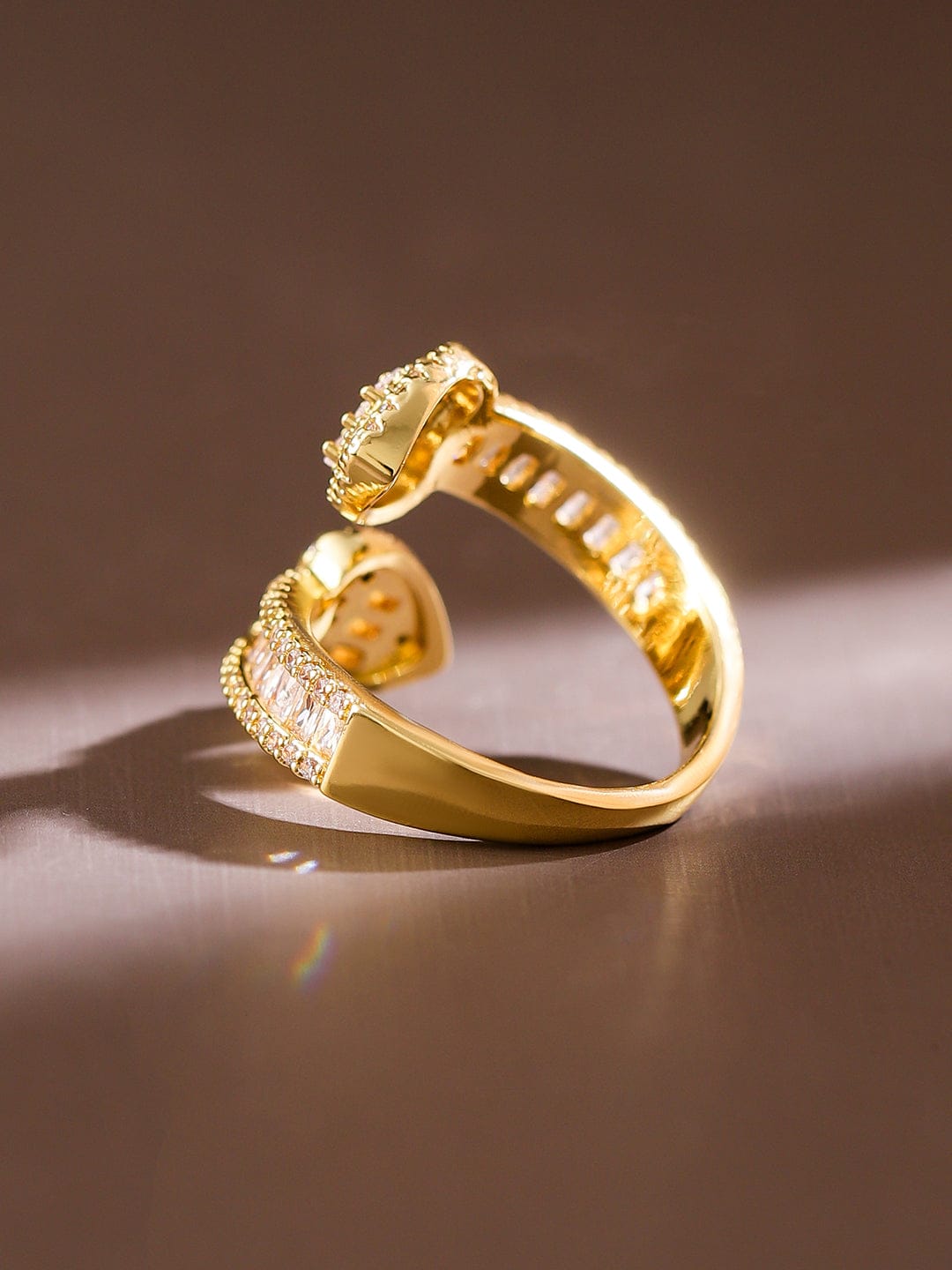 【Rubans】 18K Gold-Plated Cubic Zirconia Studded Double Buckle Adjustable Ring｜18Kゴールドメッキ キュービックジルコニア ダブルバックル アジャスタブルリング