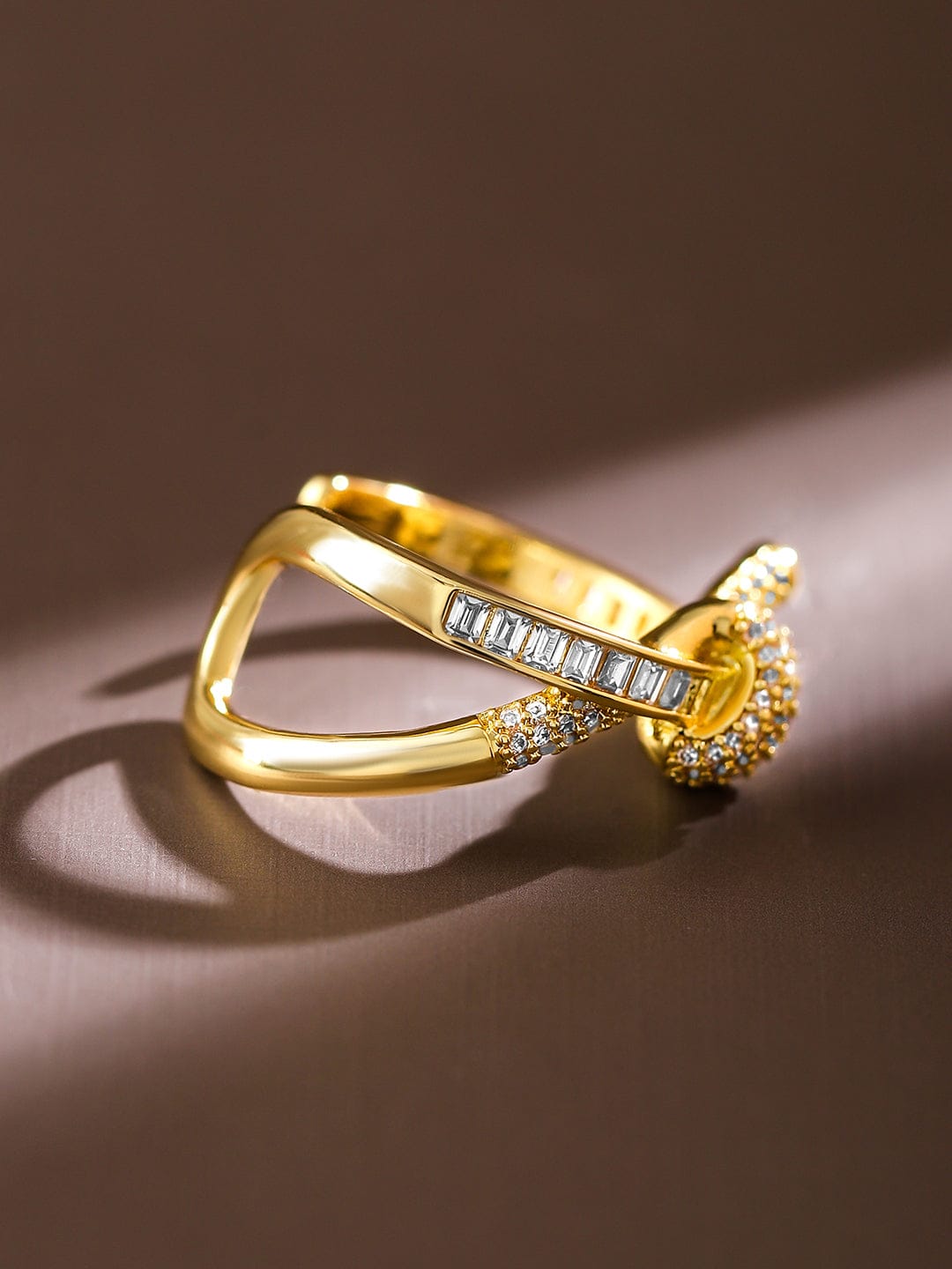 【Rubans】 American Diamond Zirconia Gold Knot Ring｜アメリカンダイヤモンド ジルコニア ゴールド ノットリング｜フリーサイズ