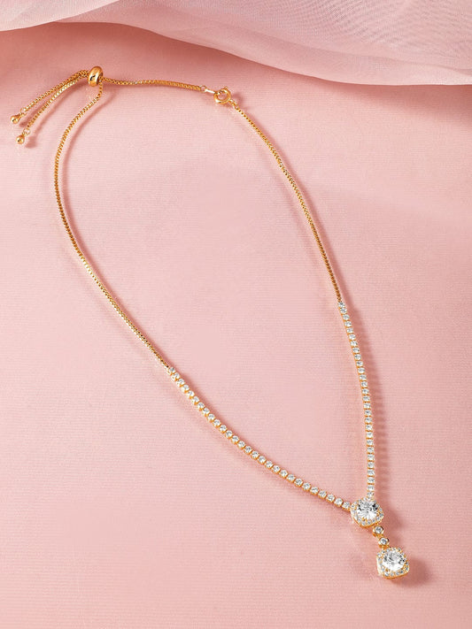 【Rubans】 Elegant American Diamond Zirconia Studded Pendant Necklace｜18K ゴールドメッキ キュービックジルコニア ペンダントネックレス（アジャスタブルチェーン）｜フリーサイズ