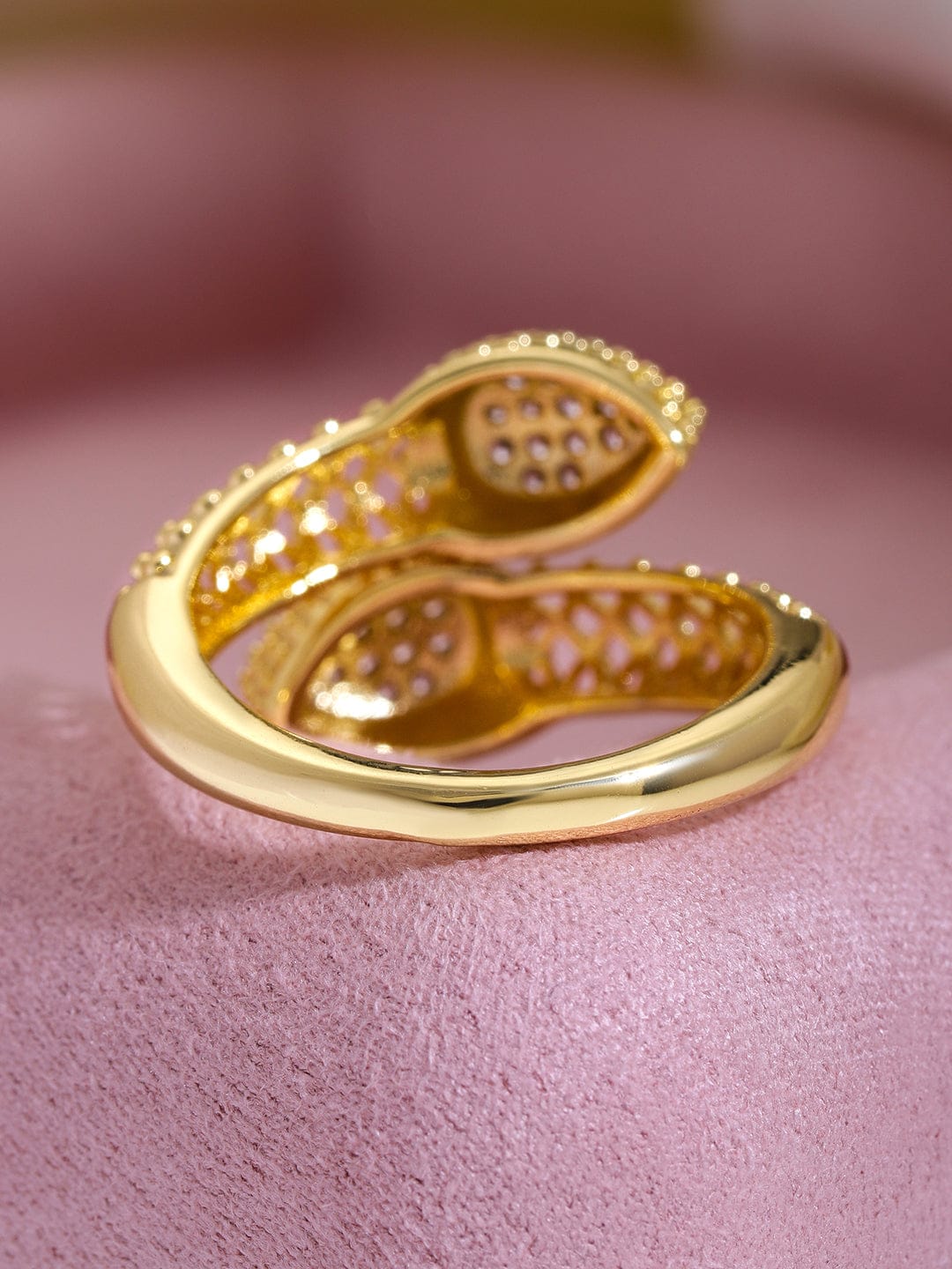 【Rubans】 18K Gold Plated Cubic Zirconia Studded Snake Design Adjustable Ring｜18Kゴールドメッキ キュービックジルコニア スネークデザイン アジャスタブルリング