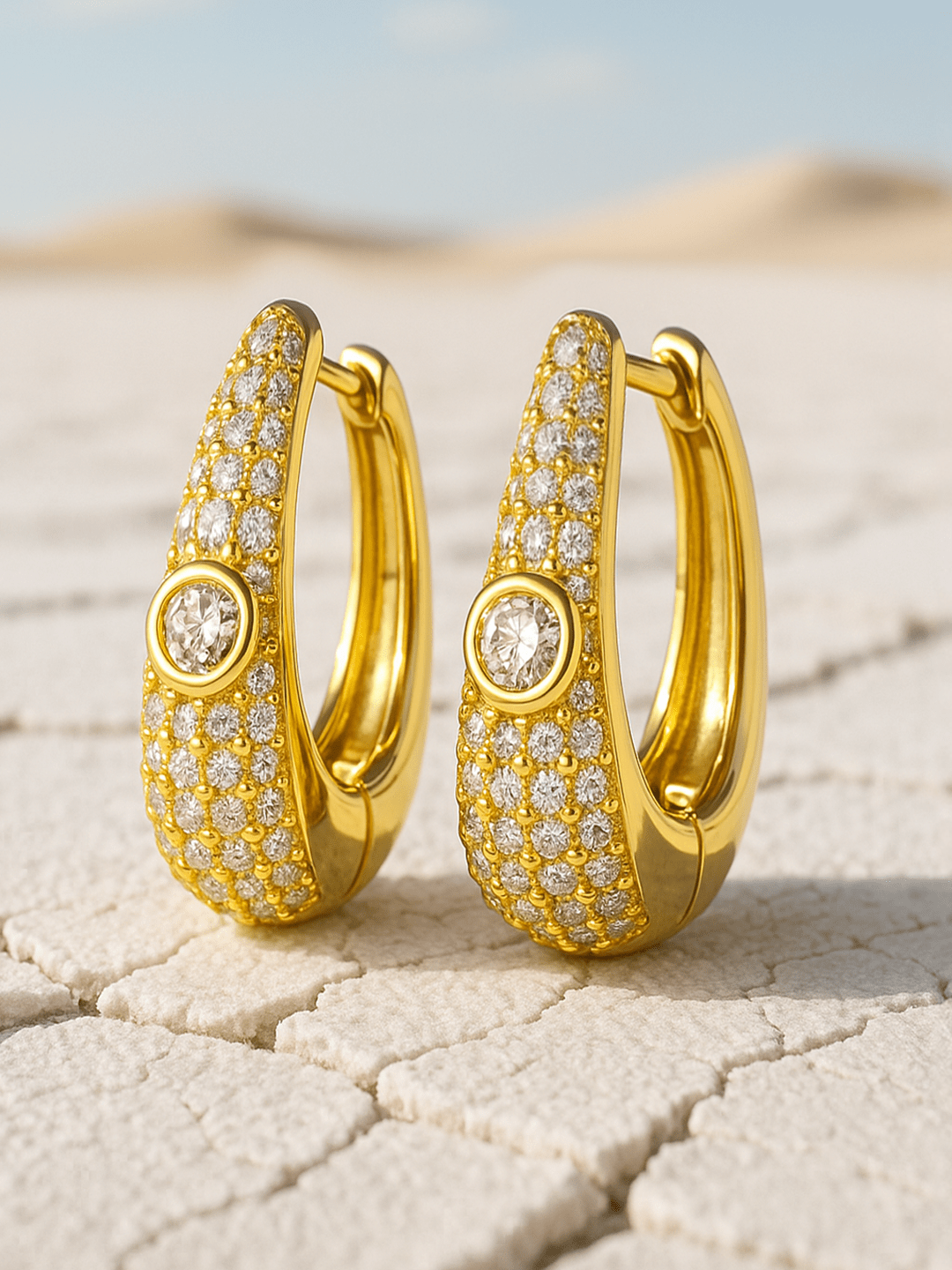 Golden Sparklight Crystal Huggie Hoops Silver