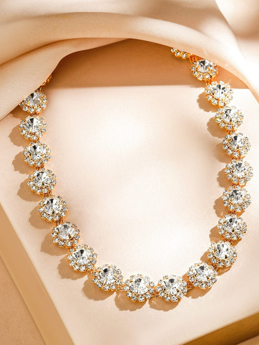 【Rubans】 Crystal Studded Floral Design Necklace｜18K ゴールドメッキ キュービックジルコニア ステートメント ネックレス