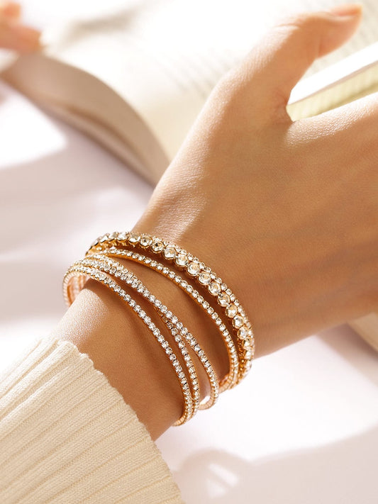 【Rubans】 18K Gold-Plated Cuff Bracelet with Sparkling AD & Cubic Zirconia Stones｜18K ゴールドメッキ AD キュービックジルコニア カフブレスレット｜フリーサイズ