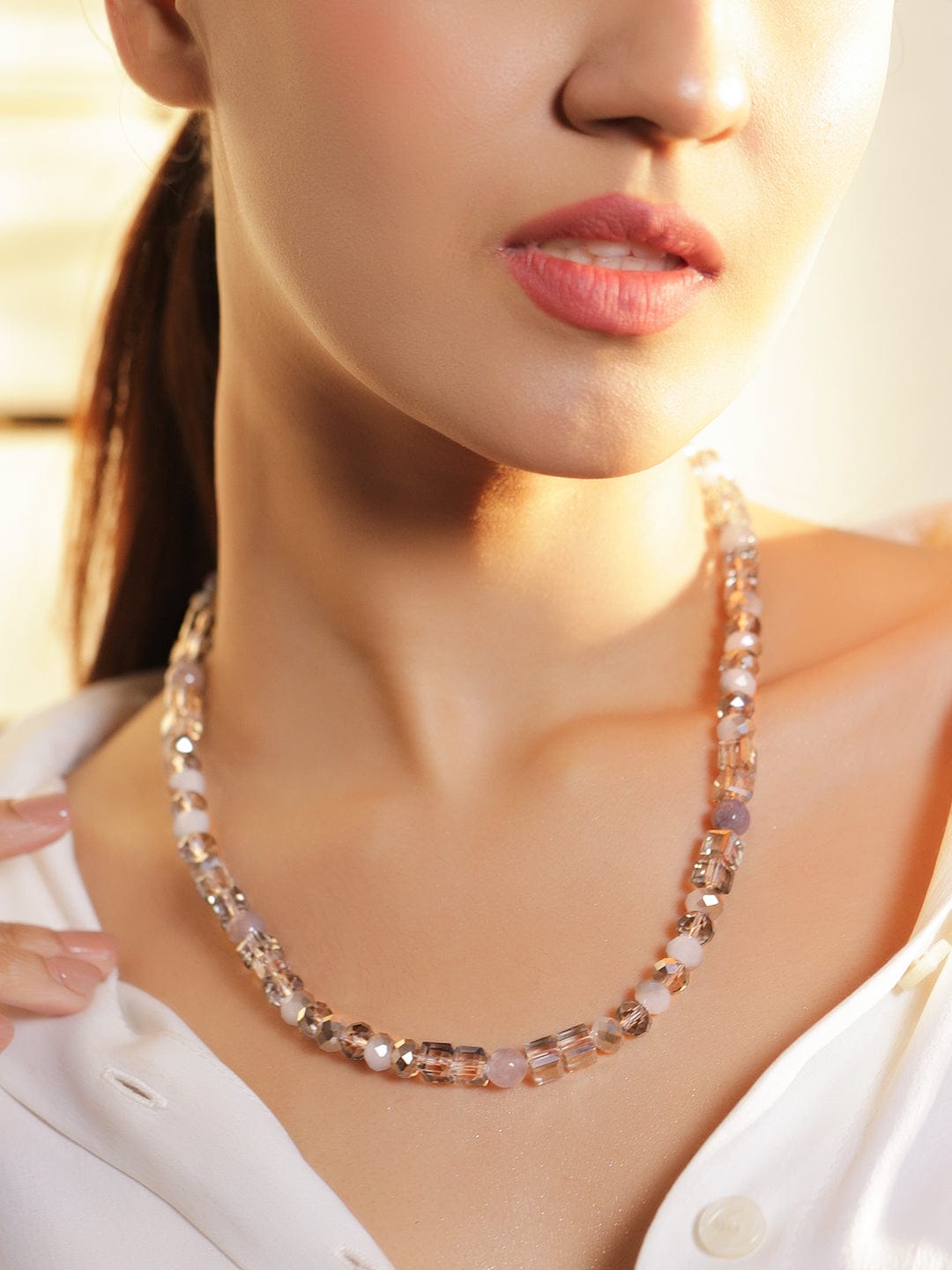 Crystal Necklace With Multicolor Beads フリーサイズ