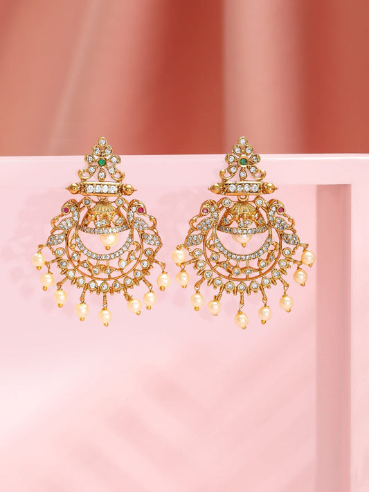 Golden Heritage American Diamond Chandbali  Pearls Gold