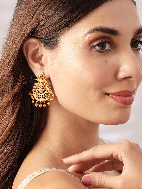 Golden Heritage American Diamond Chandbali  Pearls Gold Green