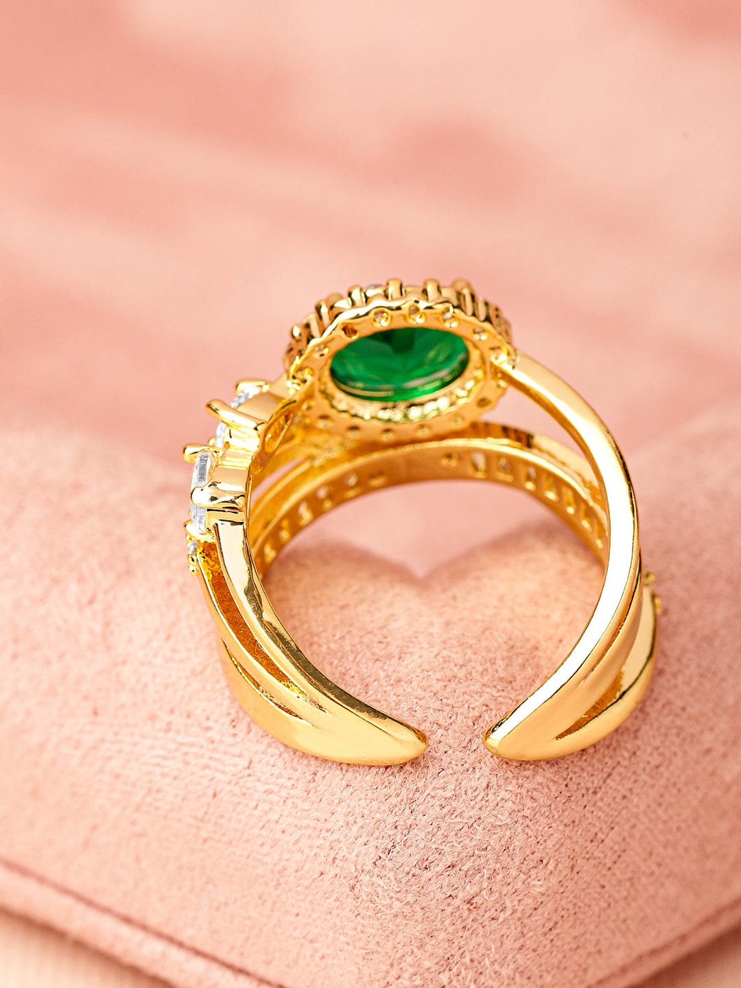 Green American Diamond Zirconia Gold Toned Ring Green