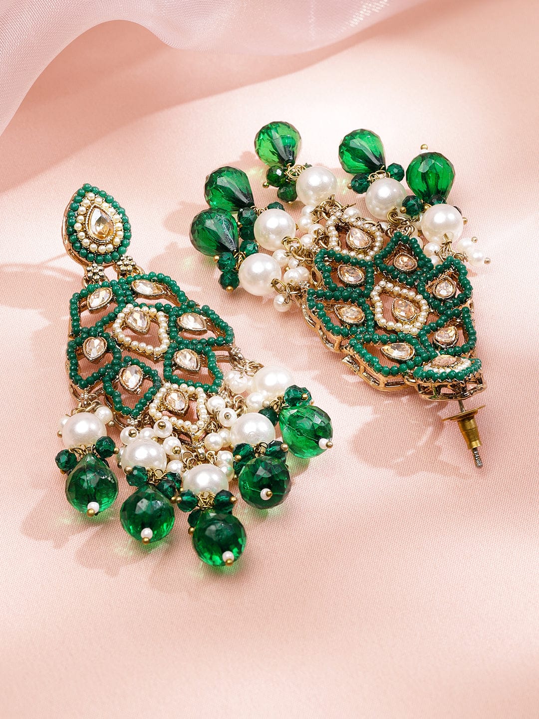 Heritage Green Kundan Danglers フリーサイズ