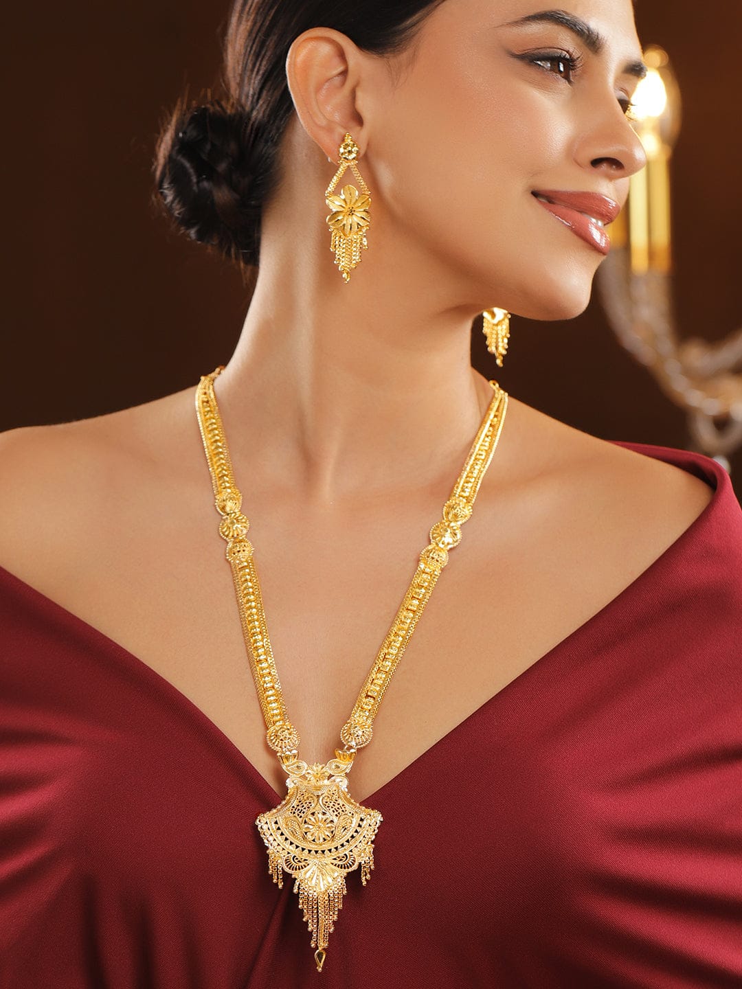 Floral Design Golden Necklace Set フリーサイズ