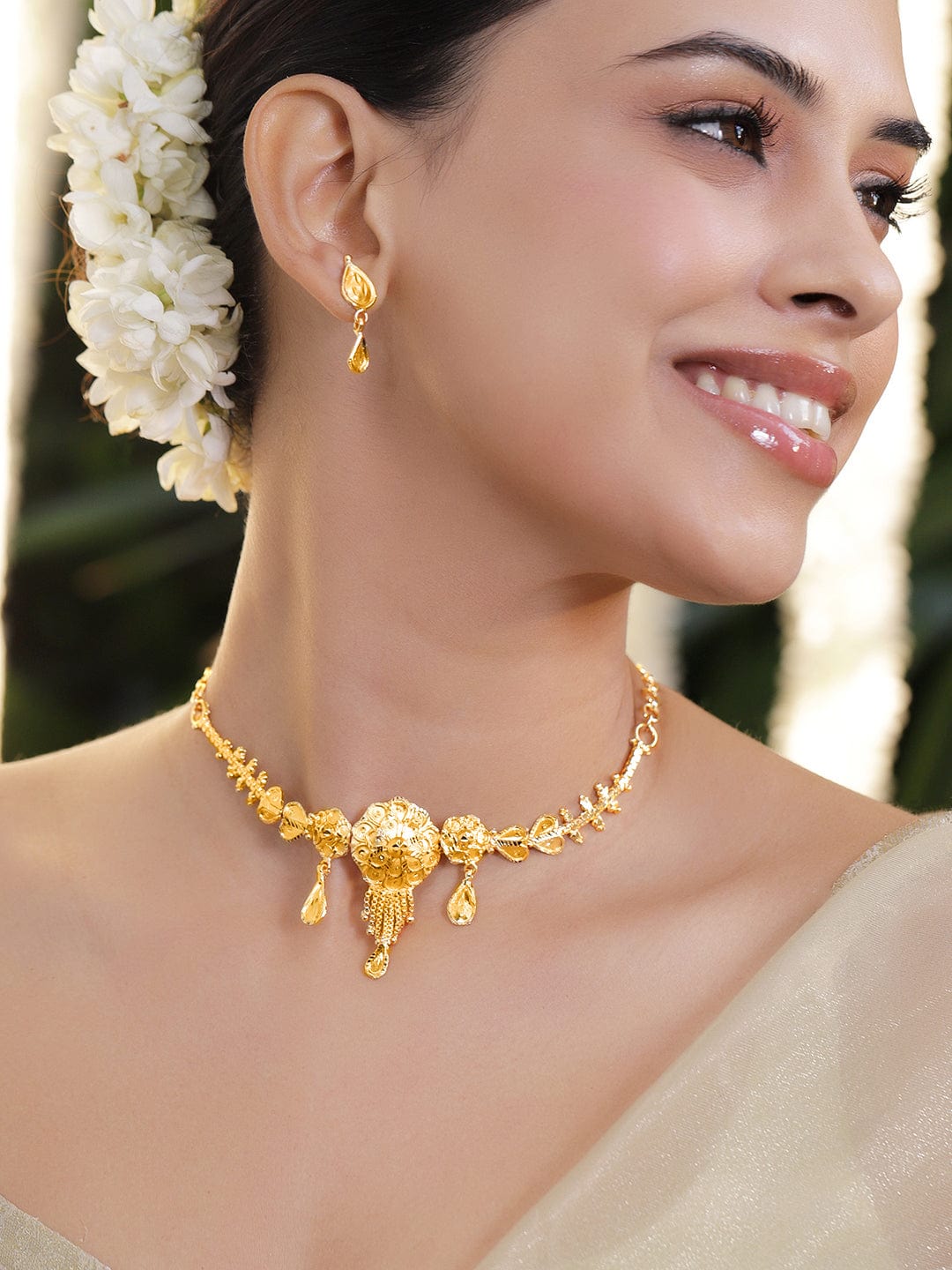 Gold Floral Paisley Drop Choker Set フリーサイズ