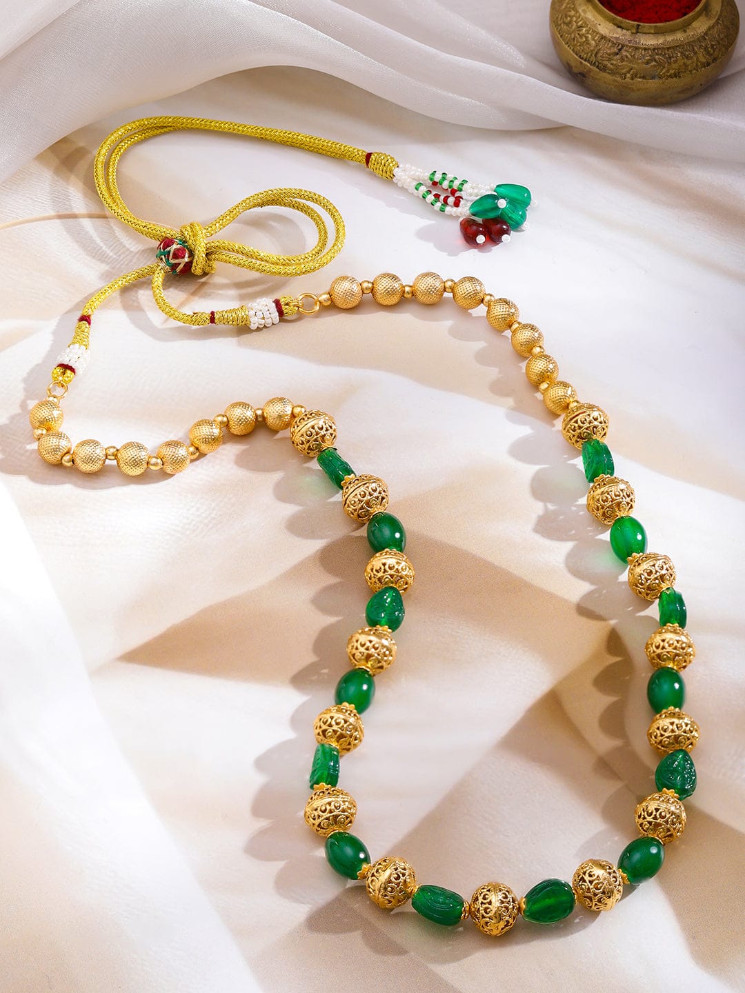 Green & Gold Beaded Necklace フリーサイズ