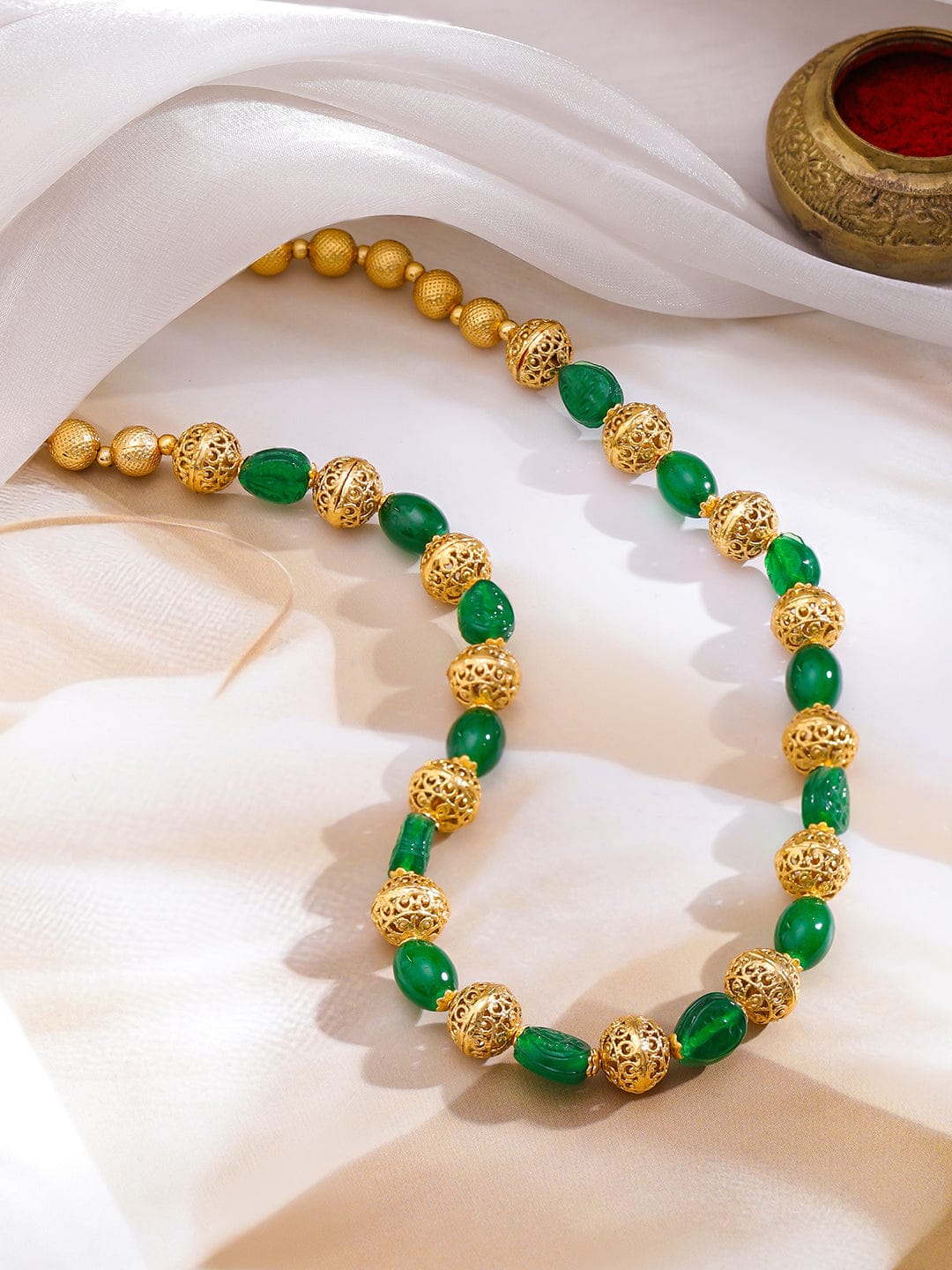Green & Gold Beaded Necklace フリーサイズ