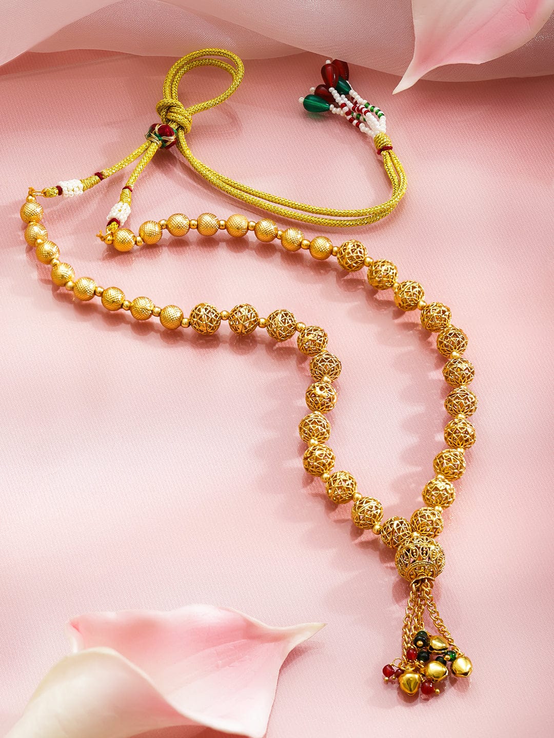 Traditional Multi Beaded Gold Toned Necklace フリーサイズ