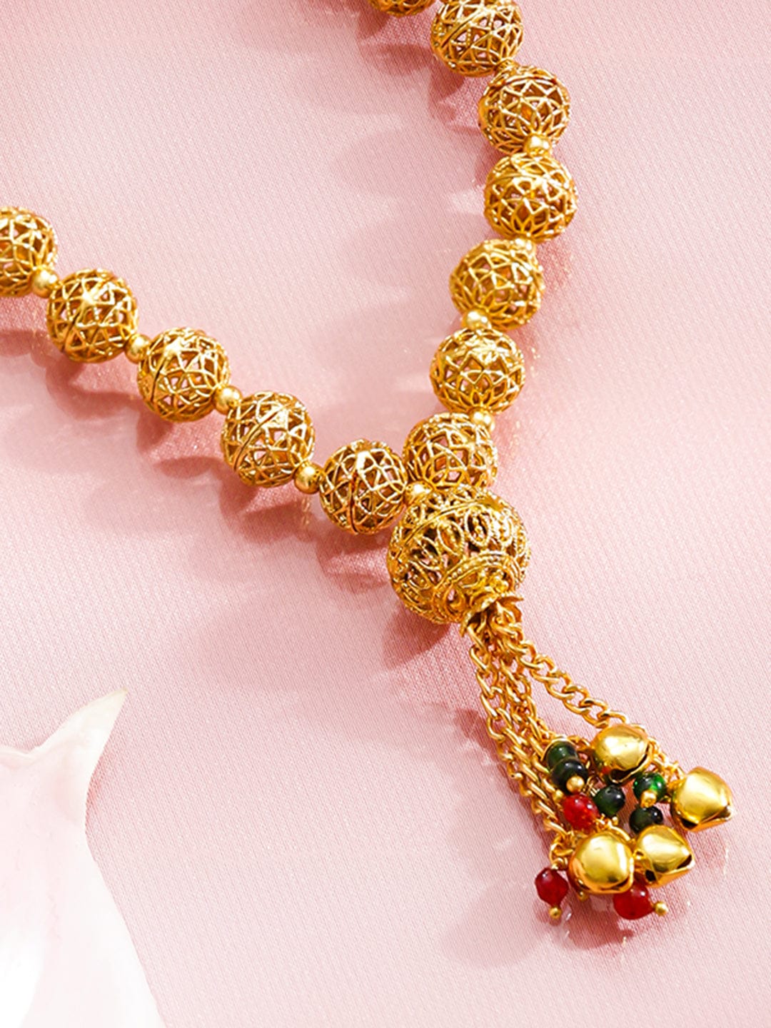 Traditional Multi Beaded Gold Toned Necklace フリーサイズ