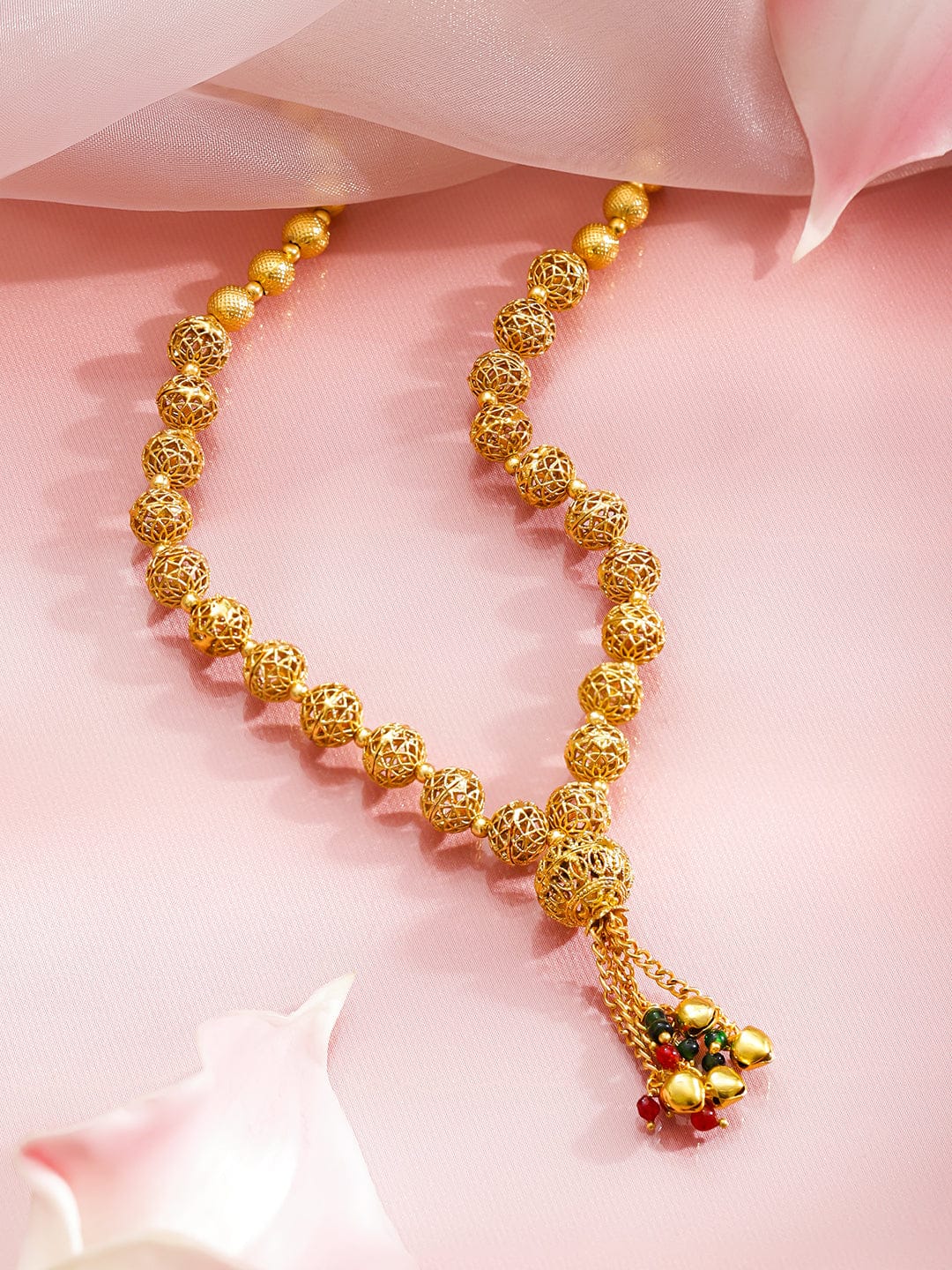 Traditional Multi Beaded Gold Toned Necklace フリーサイズ
