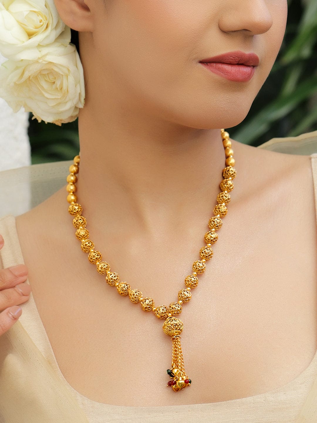 Traditional Multi Beaded Gold Toned Necklace フリーサイズ