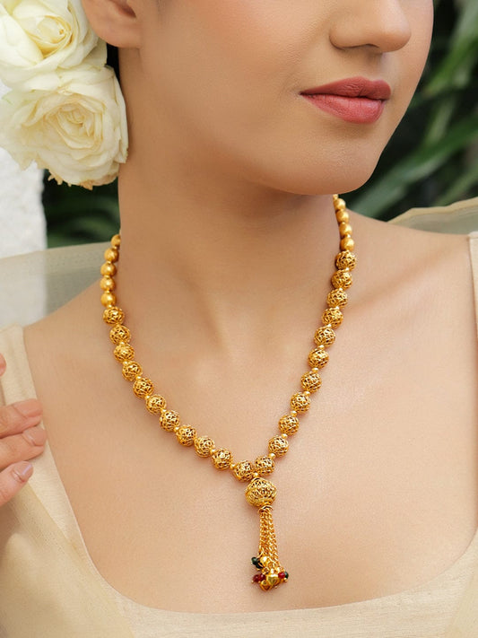 Traditional Multi Beaded Gold Toned Necklace フリーサイズ