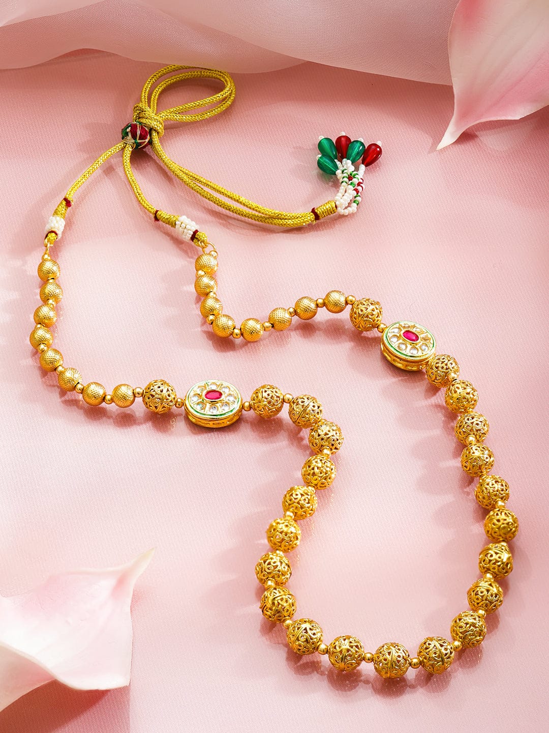 Traditional Gold Beaded Long Necklace フリーサイズ