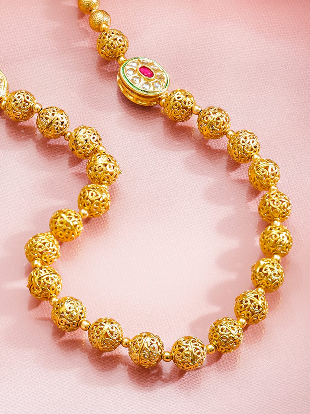 Traditional Gold Beaded Long Necklace フリーサイズ