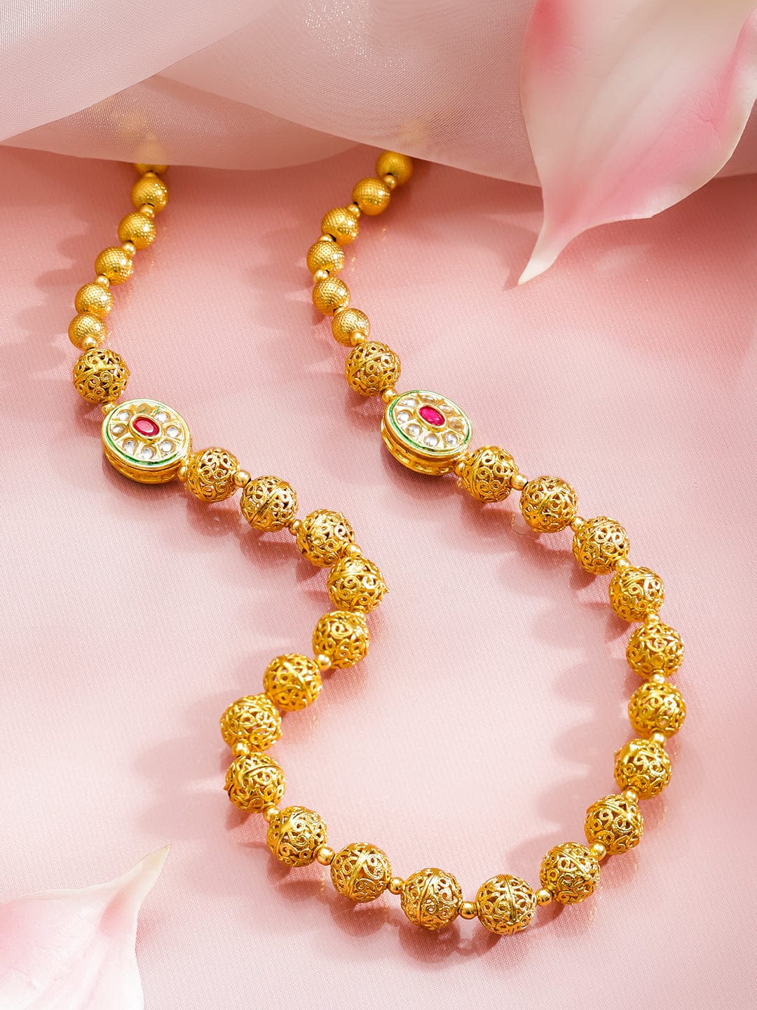 Traditional Gold Beaded Long Necklace フリーサイズ