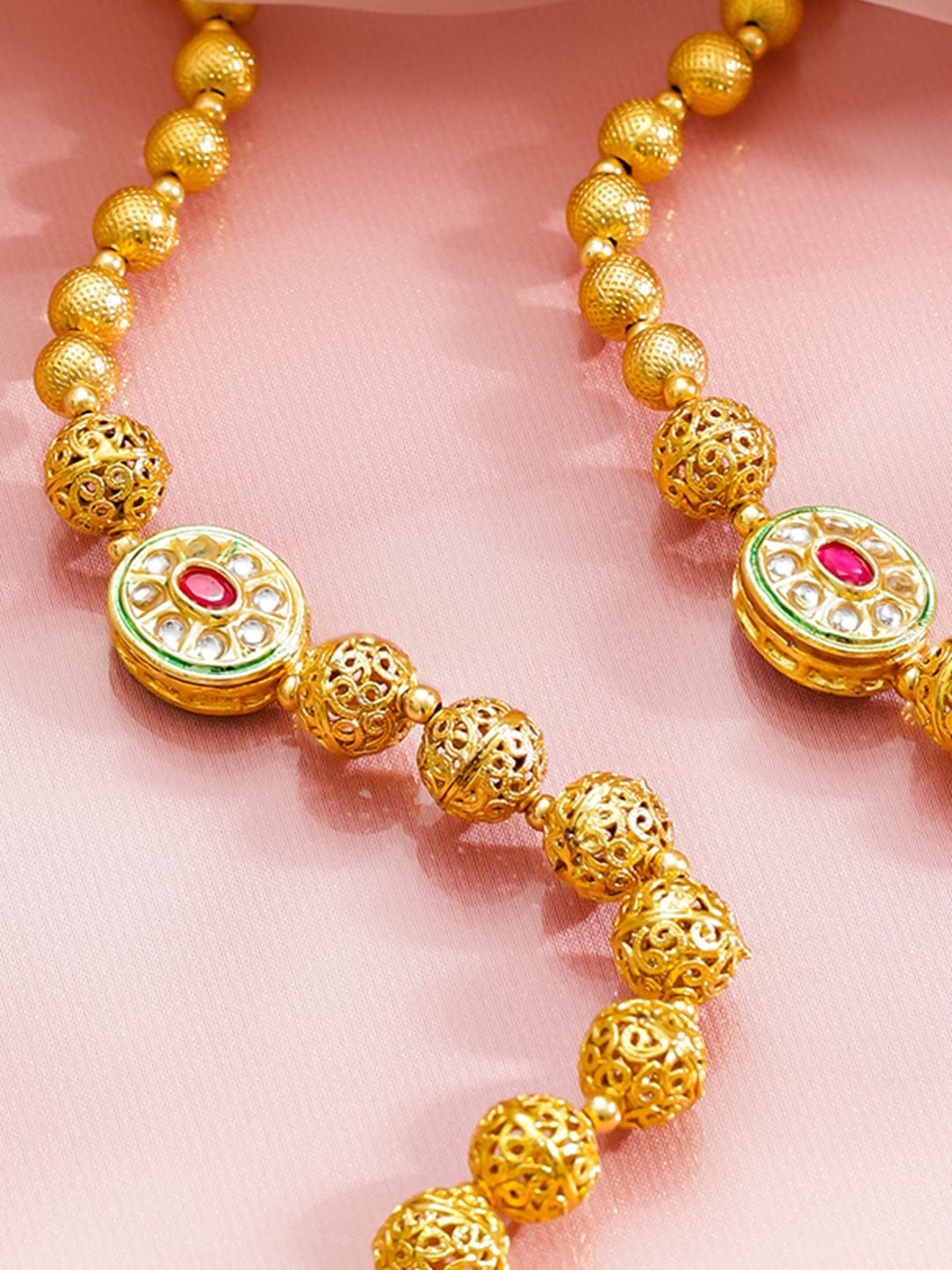 Traditional Gold Beaded Long Necklace フリーサイズ