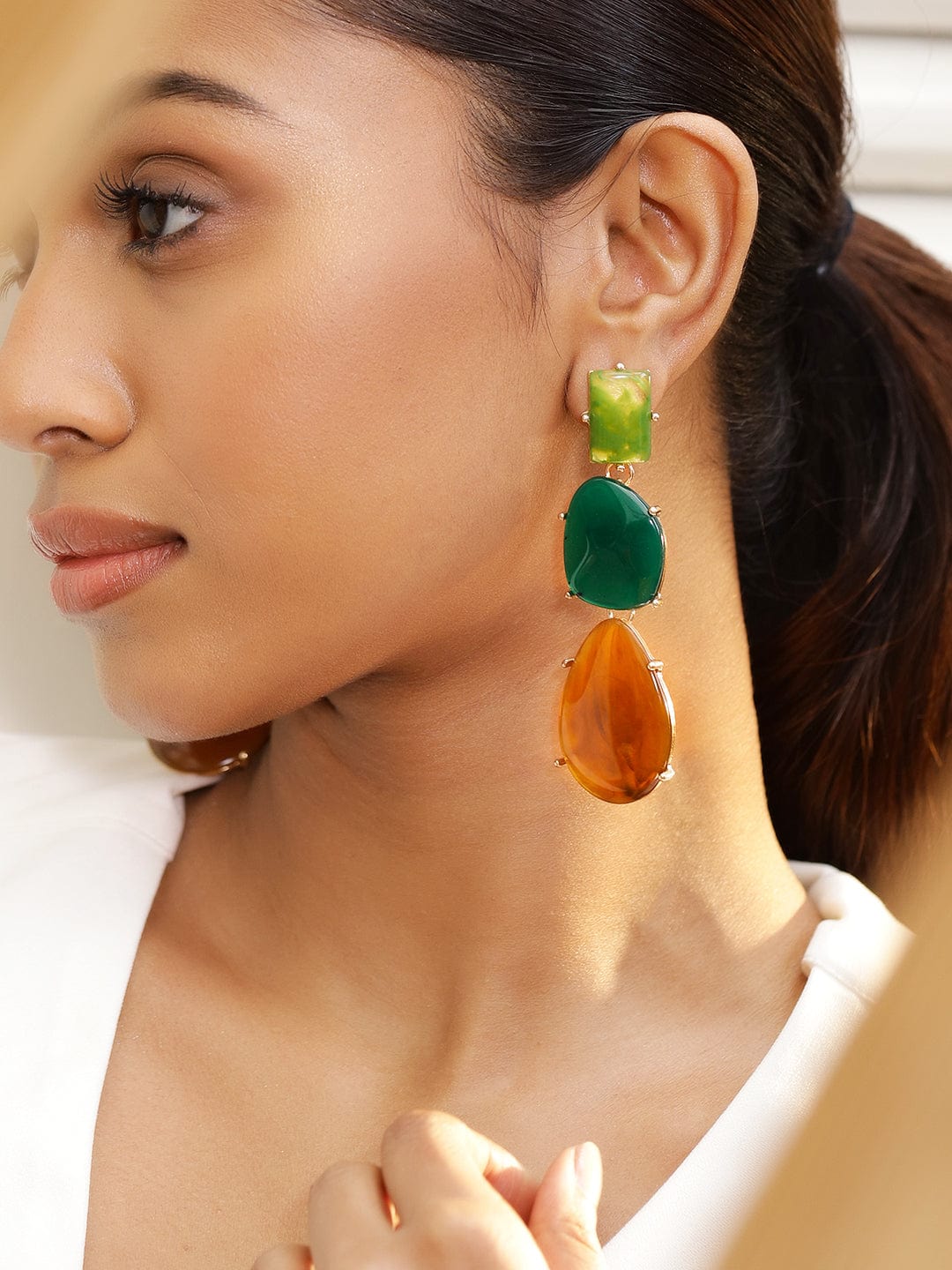 Multi Colour Stone dangler earrings Green & Amber