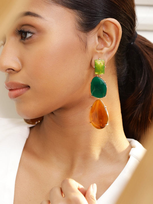 Multi Colour Stone dangler earrings Green & Amber