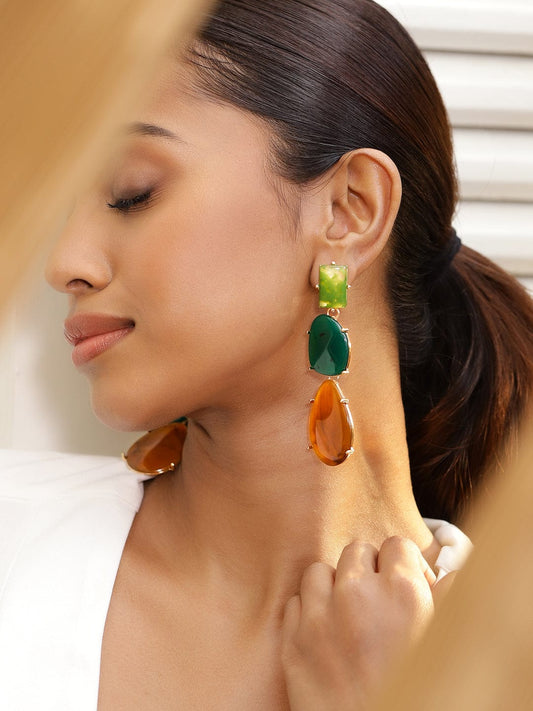 Multi Colour Stone dangler earrings Green & Amber