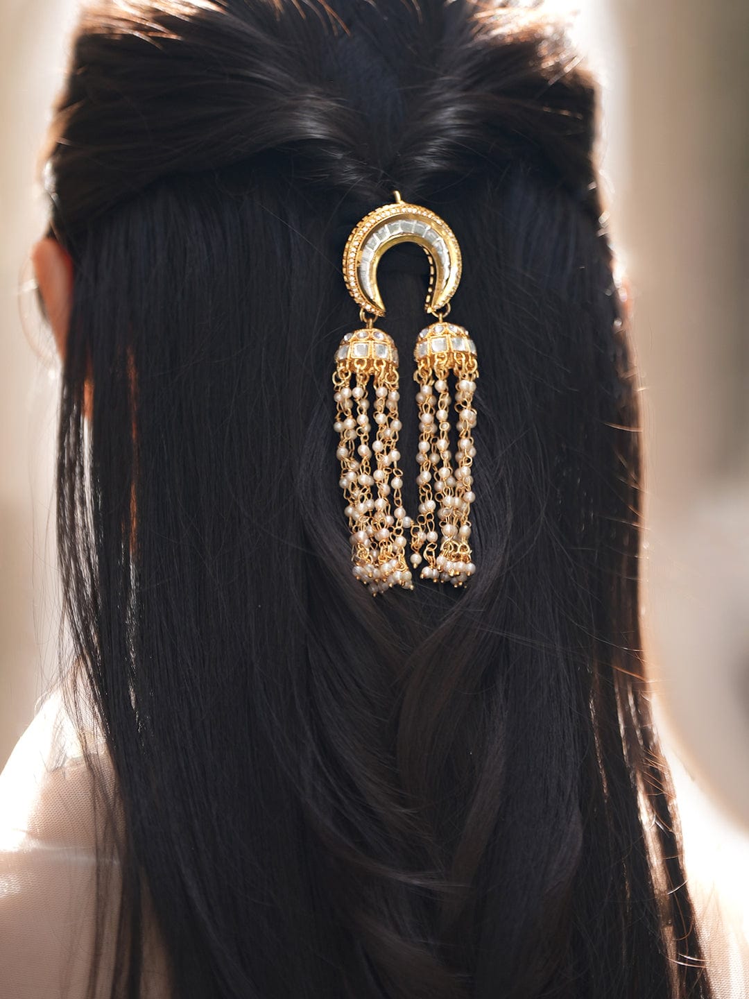 Kundan Pearl Shimmering Hair Brooch フリーサイズ