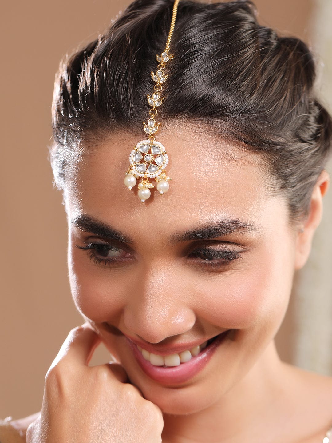 Golden Kundan Stone Maangtika フリーサイズ