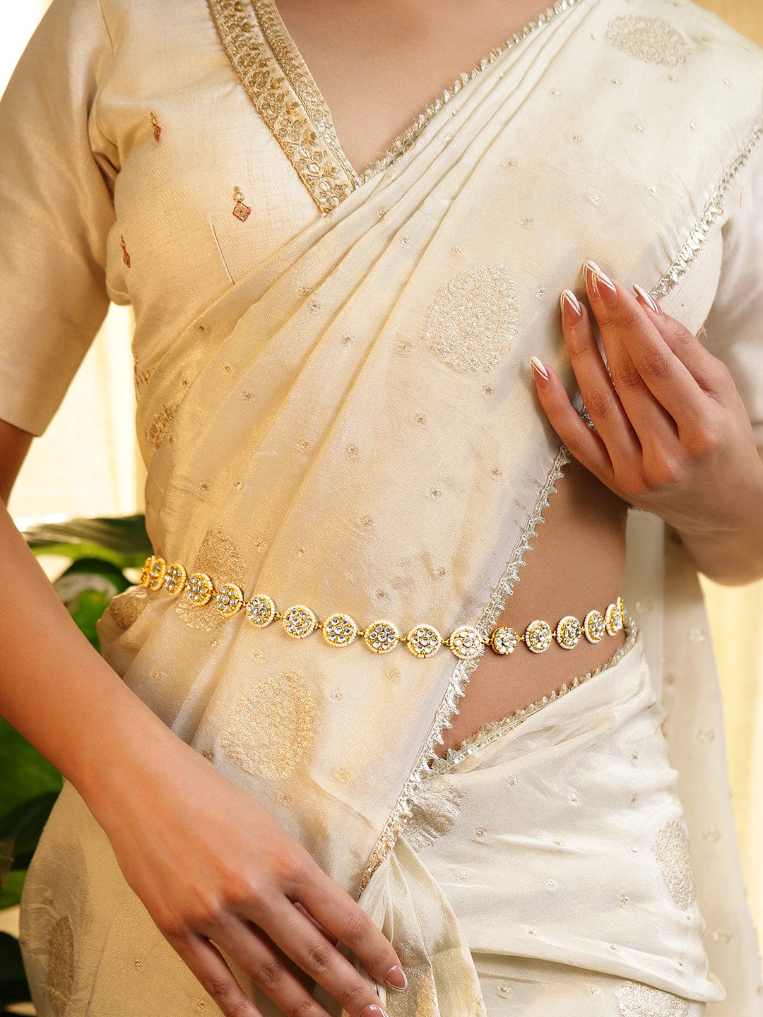 Ivory Chic Indo-Fusion Kamarbhand Gold