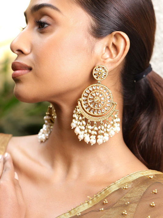 Stylish Ivory Tone Kundan Pearl Chandbali Gold