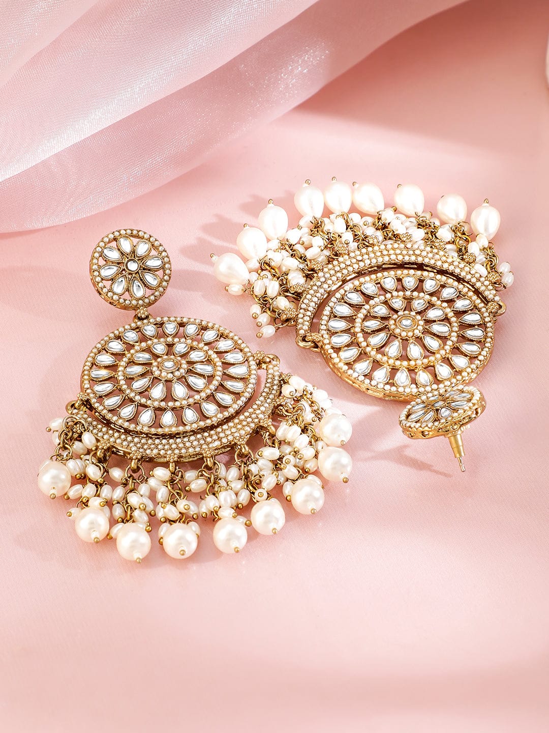 Stylish Ivory Tone Kundan Pearl Chandbali Gold