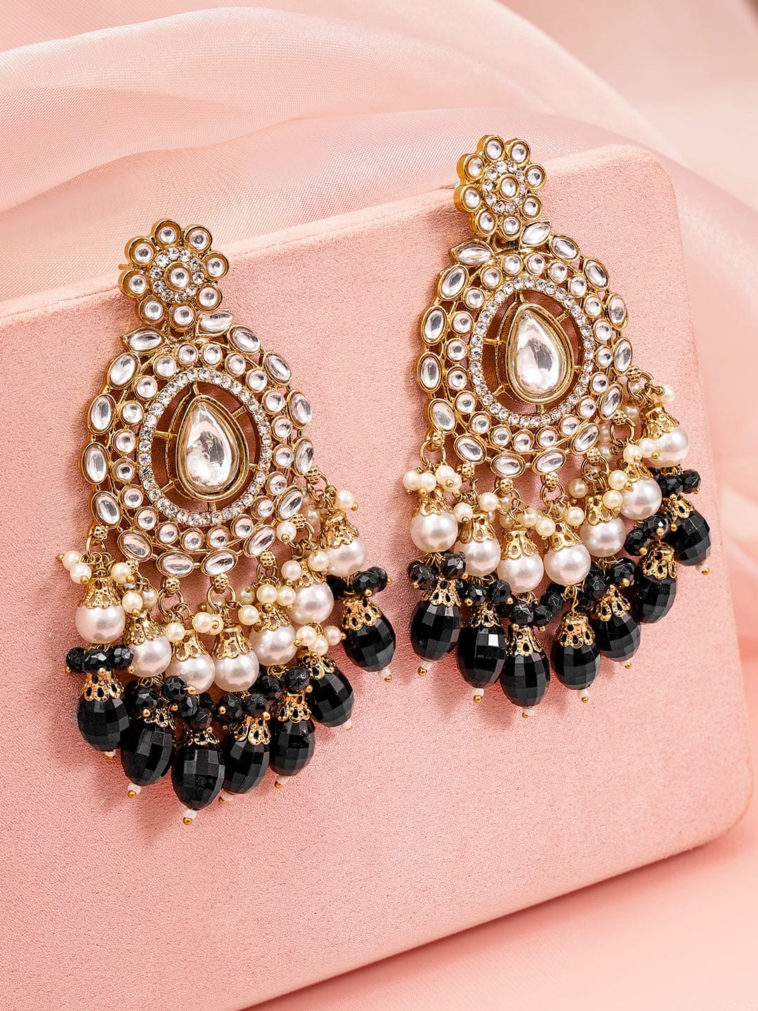 Black Bloom Kundan Chandelier Earrings フリーサイズ