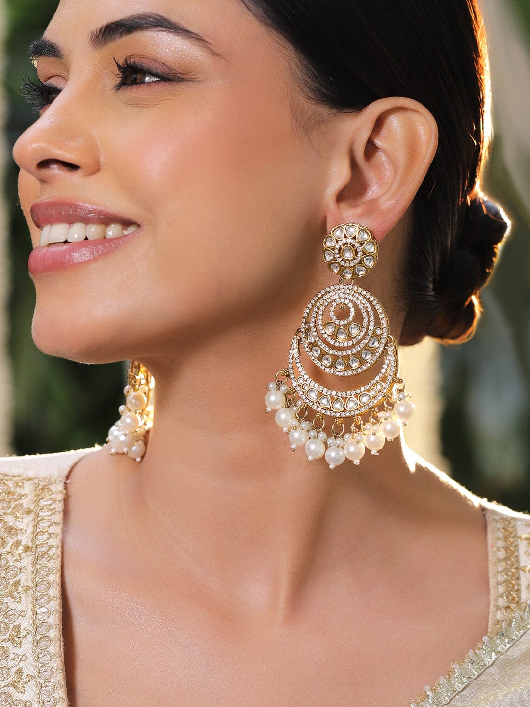 Heritage Charm American Diamond Zirconia & Kundan Earrings フリーサイズ