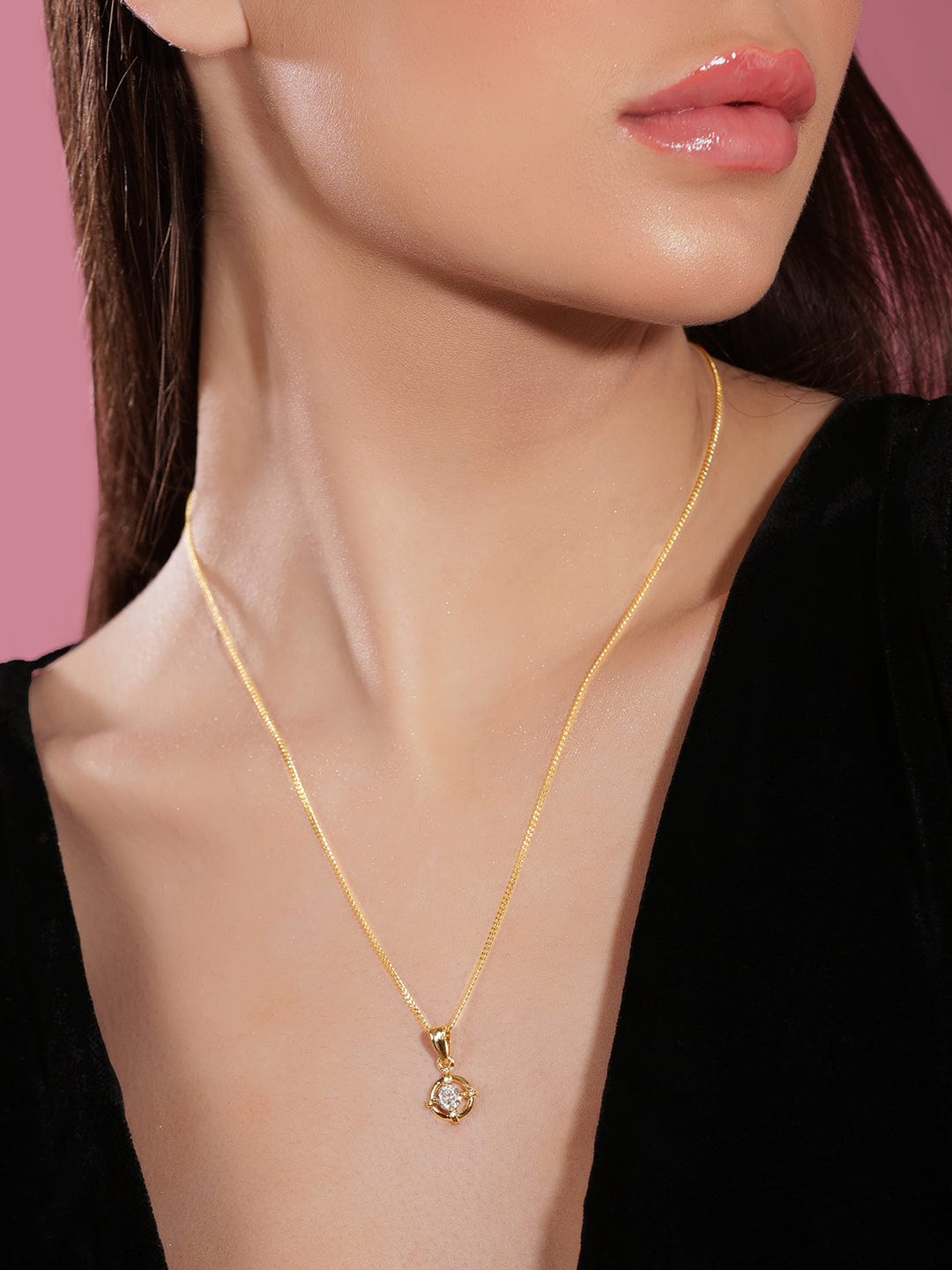 【Rubans】 Delicate American Diamond Zirconia Studded Pendant Necklace Chain｜デリケート アメリカンダイヤモンド ジルコニア ペンダント ネックレスチェーン
