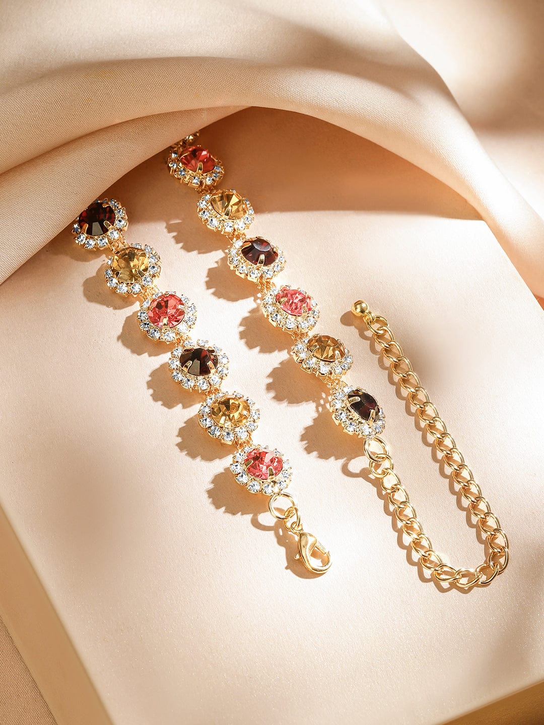 Radiant Multicolour American Diamond Zirconia Studded Statement Necklace フリーサイズ