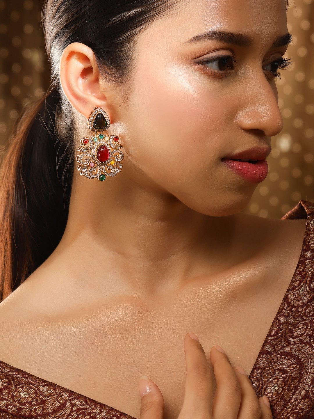 Prismatic Floral American Diamond Zirconia Danglers フリーサイズ