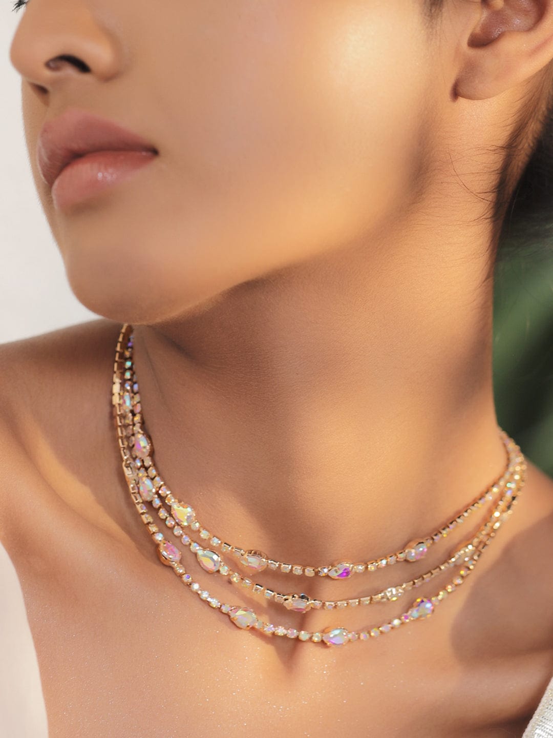 Sparkly American Diamond Zirconia & Crystal Studded Necklace フリーサイズ