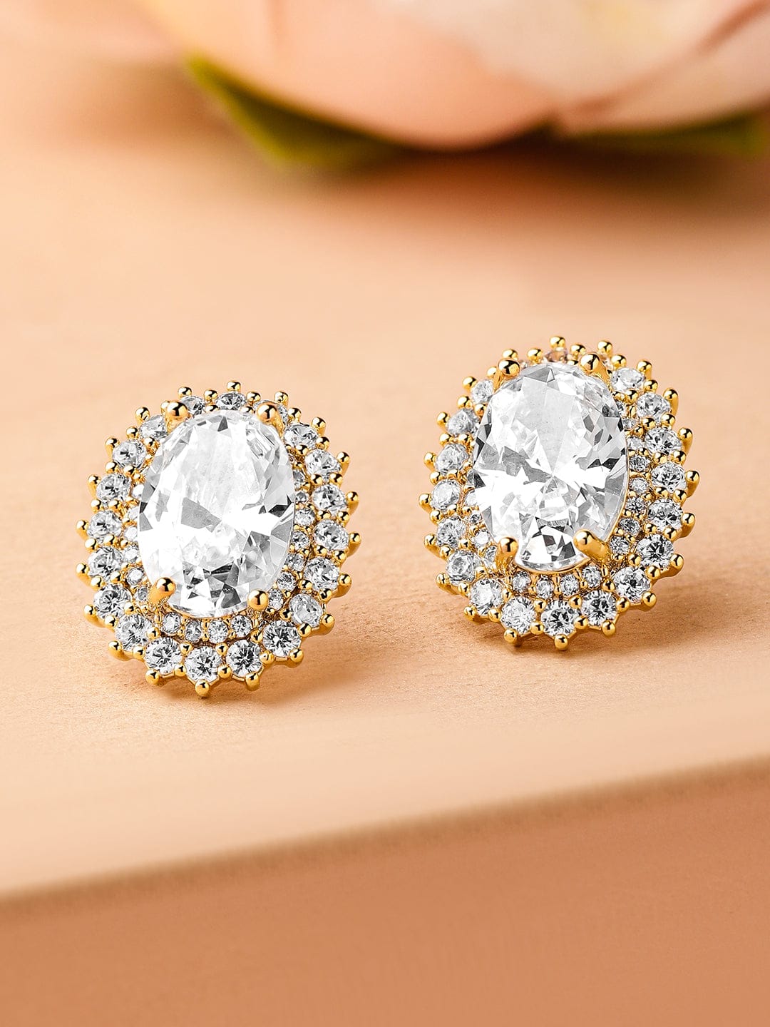 Gold Plated Crystal Stud Earrings Gold