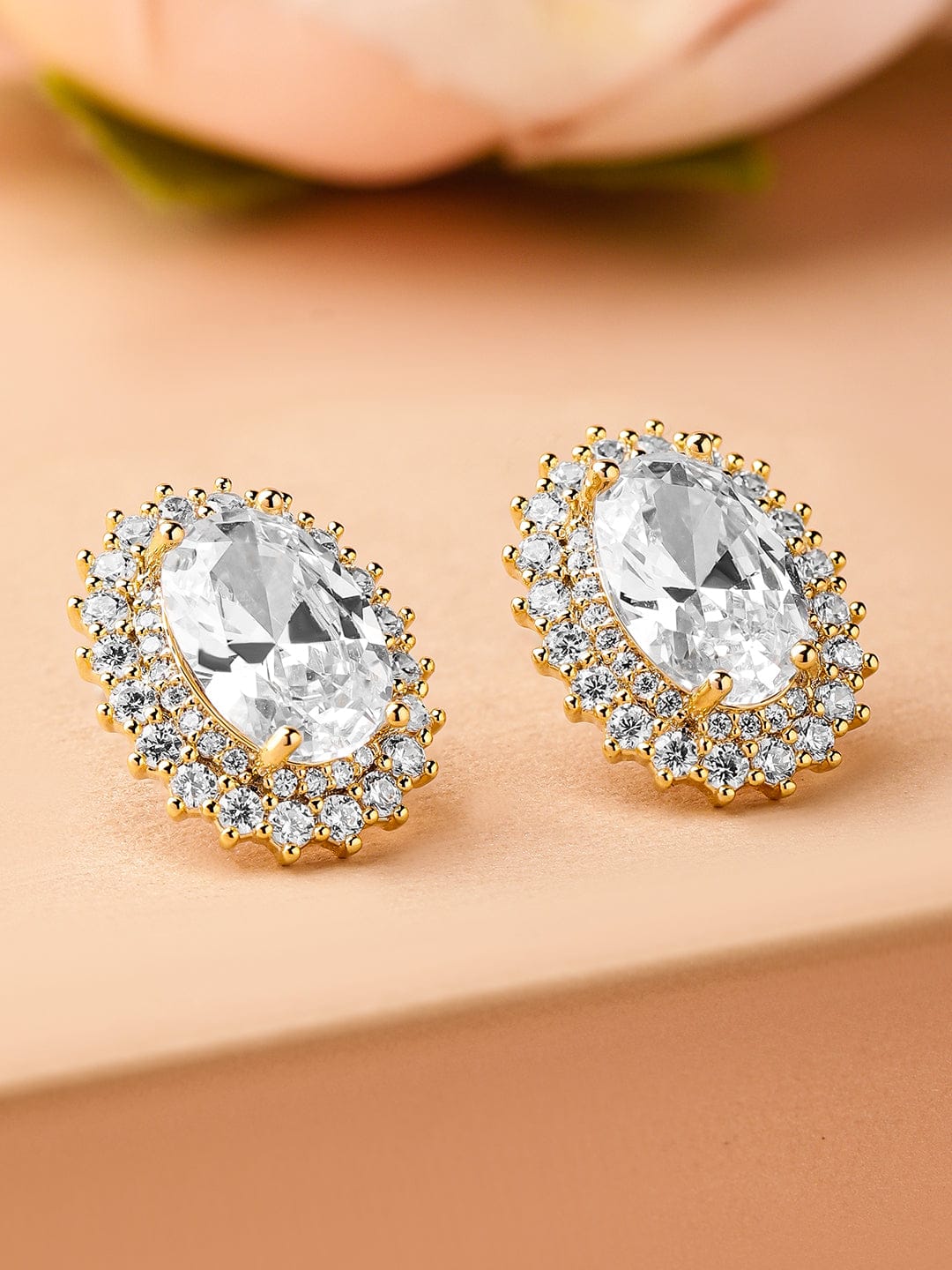 Gold Plated Crystal Stud Earrings Gold