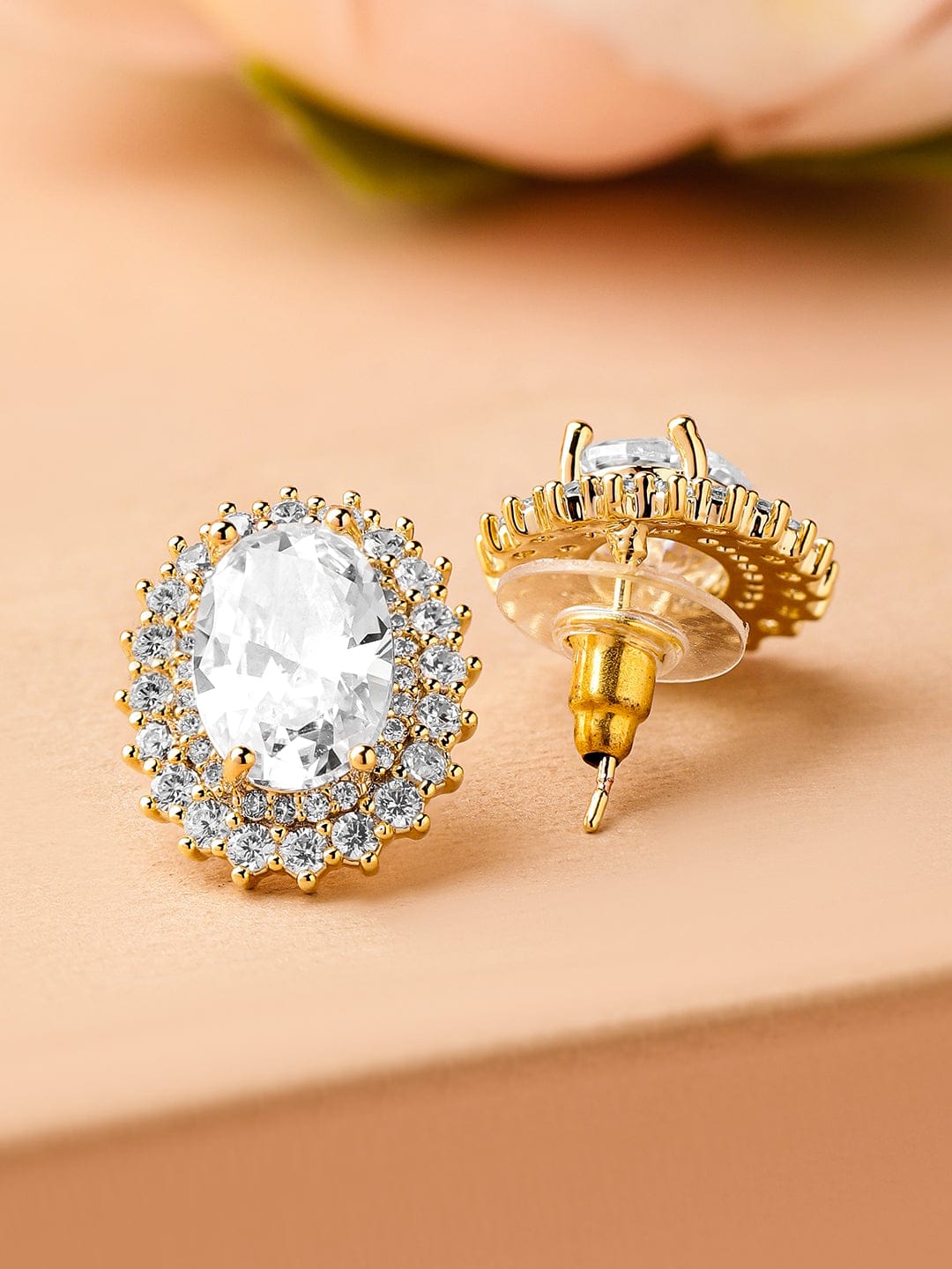 Gold Plated Crystal Stud Earrings Gold
