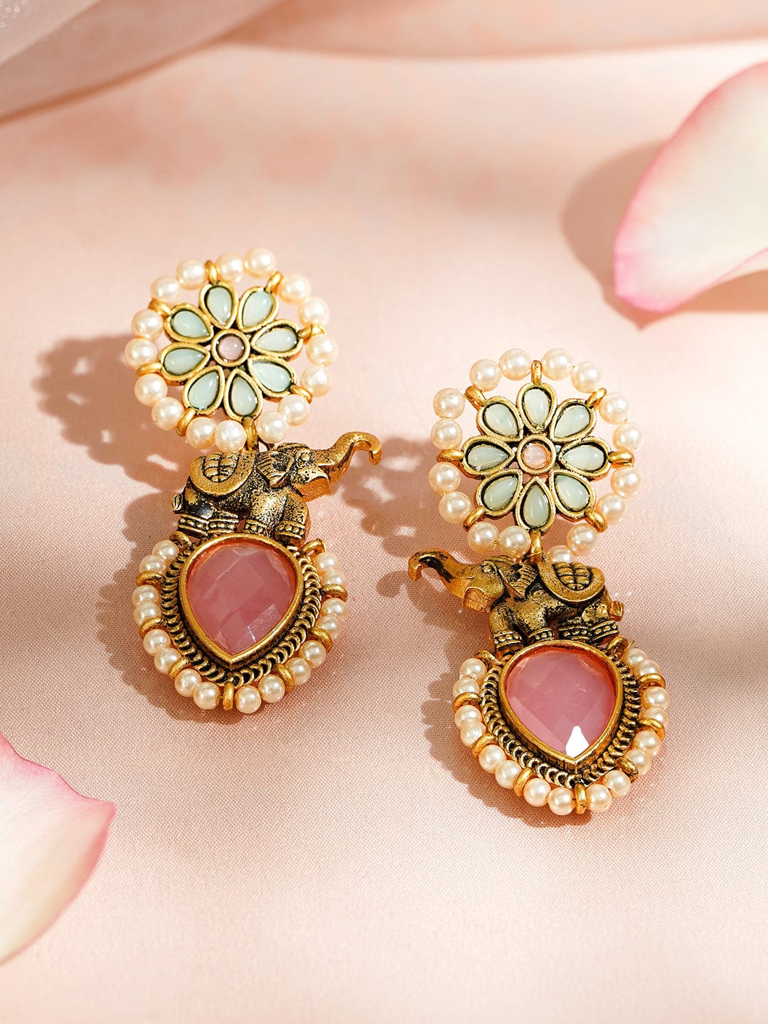 Opulent Pink American Diamond Zirconia Kundan Danglers フリーサイズ