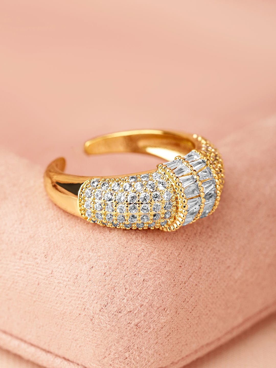 Gold Ring In American Diamond Zirconia Gold