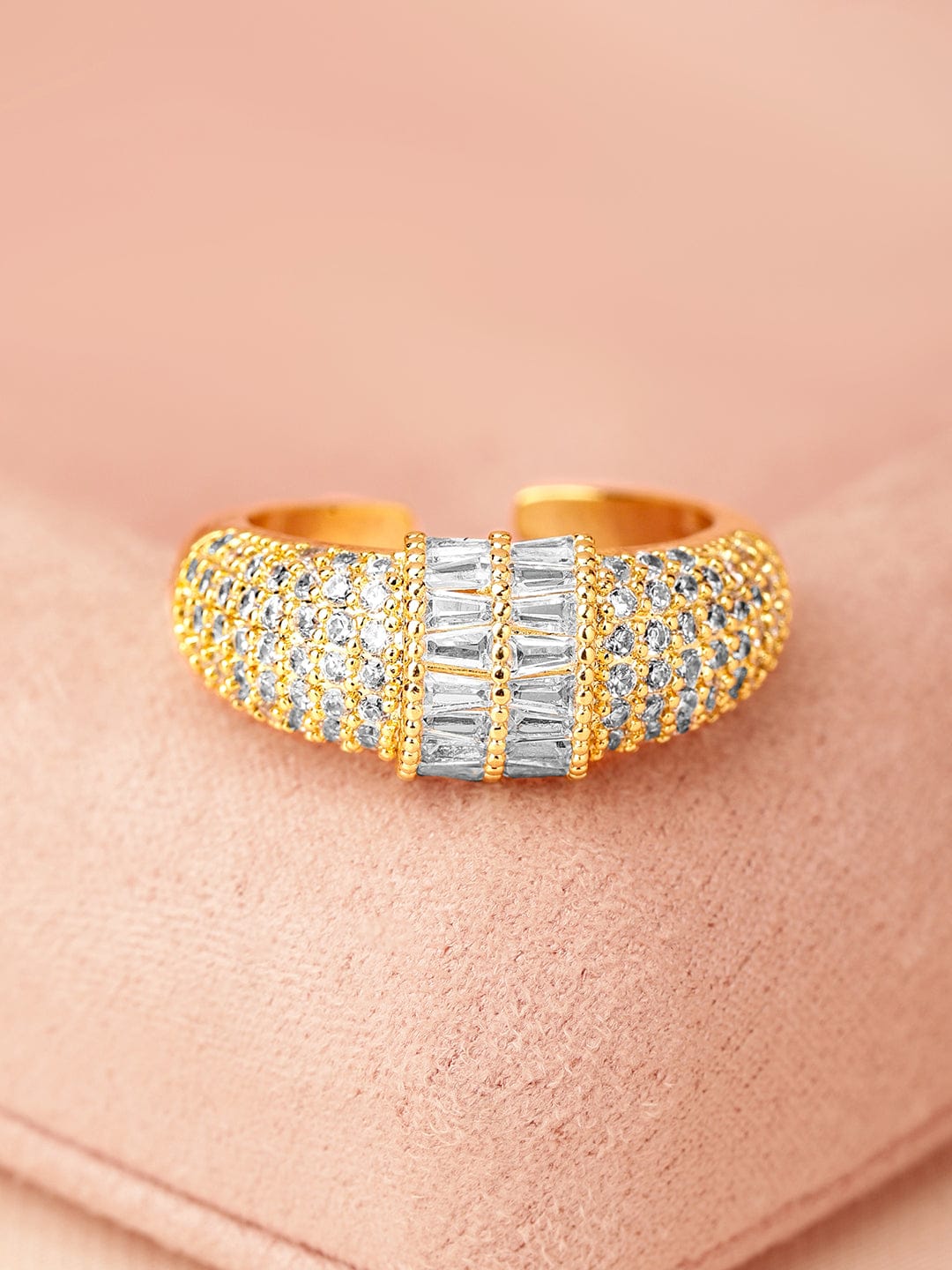 Gold Ring In American Diamond Zirconia Gold