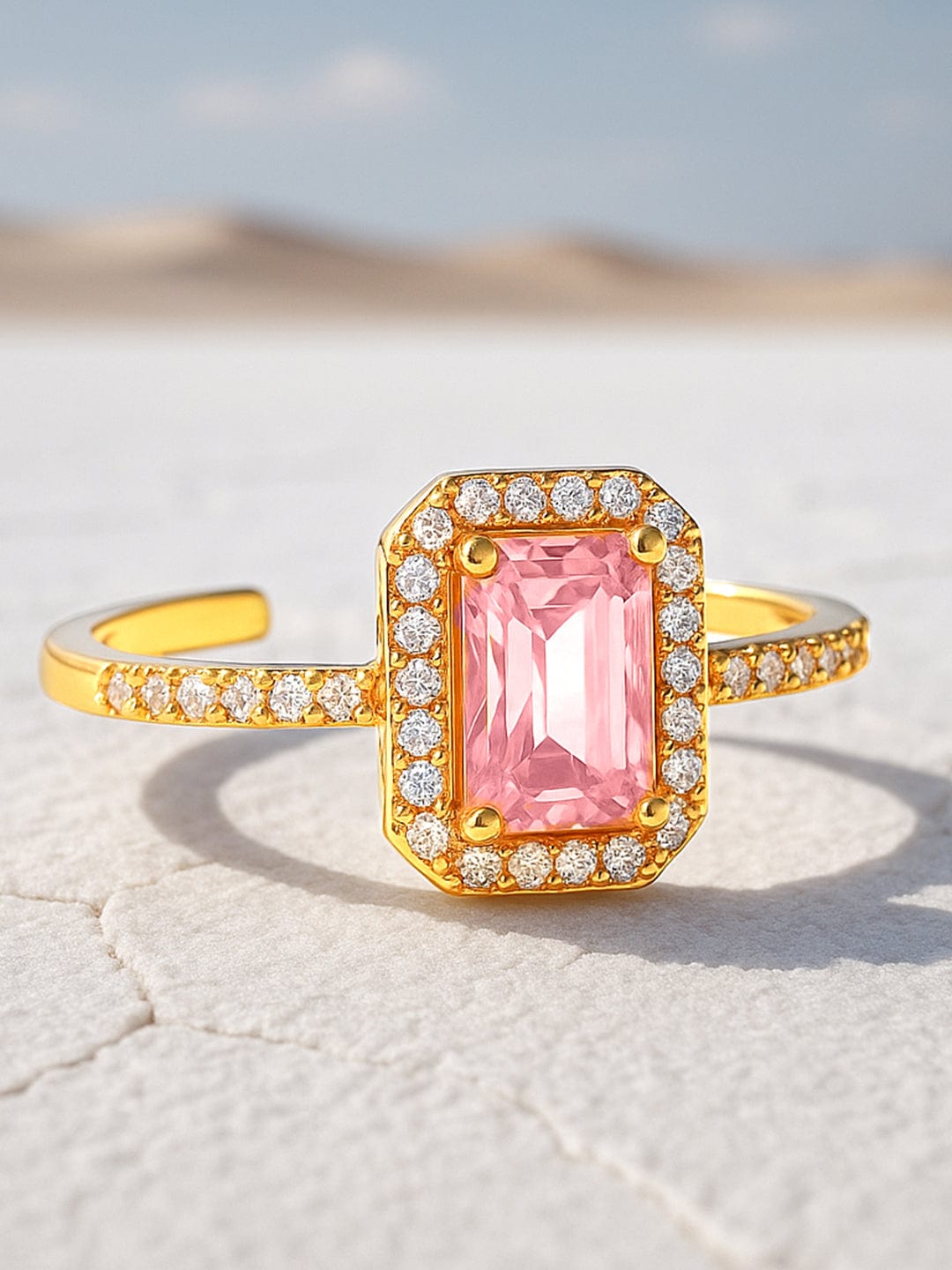 Pink American Diamond Zirconia Cubic Gold Ring Gold