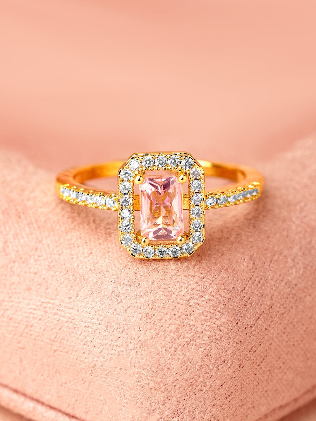 Pink American Diamond Zirconia Cubic Gold Ring Gold
